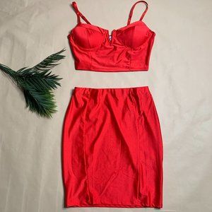 Fashion Nova Crop Top and Skirt Set (red) - Size Medium